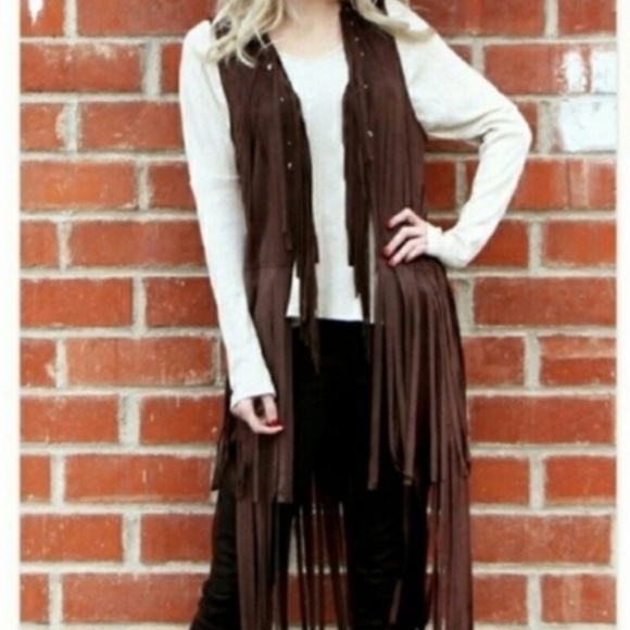Jackets & Blazers - Chocolate Suede Fringe Long Vest